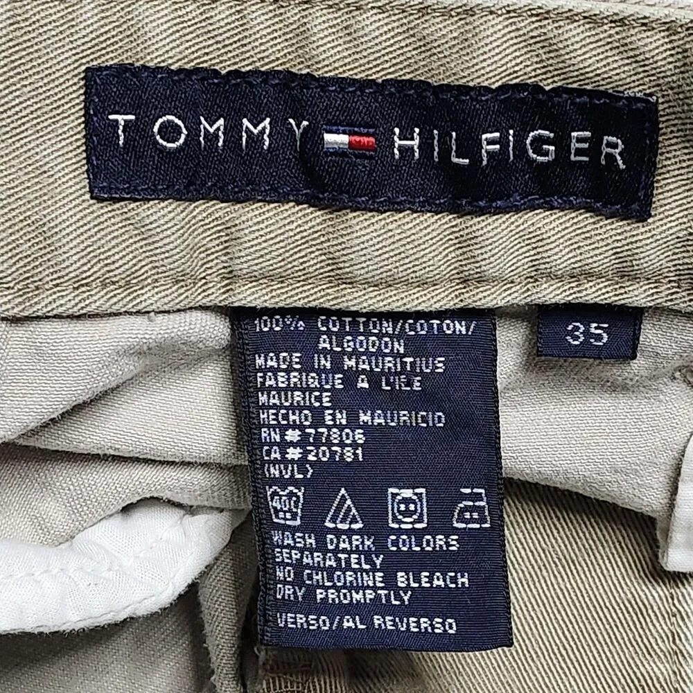 Tommy‎ Hilfiger Shorts Mens 35 Khaki Classic Chino Casual Flat Front Embroidered